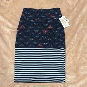 LuLaRoe | XS Cassie Navy & Red Geometric Pencil Skirt | NWT